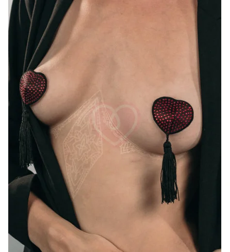 Пэстисы Burlesque Evans сердечки с кисточками чёрные с красным фото 5