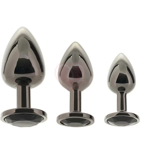 Полированная алюминиевая анальная пробка с кристаллом Kanikule Medium чёрная фото 2