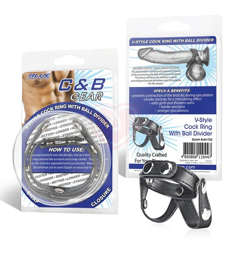 Кожаное кольцо на член с разделителем мошонки V-Style Cock Ring фото 3