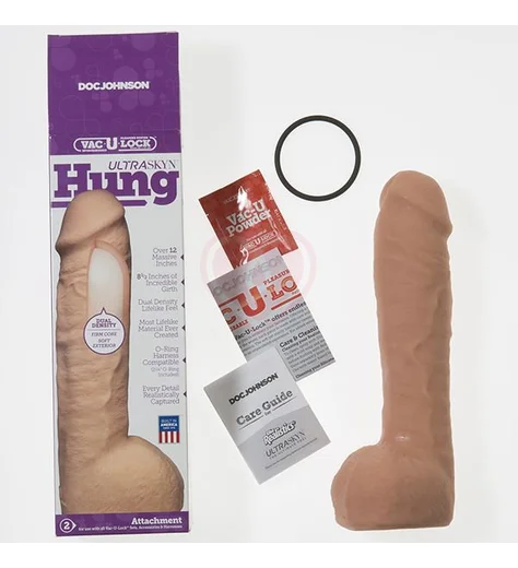 Огромная насадка фаллоимитатор Vac-U-Lock Ultraskyn Hung 32 см телесная фото 3