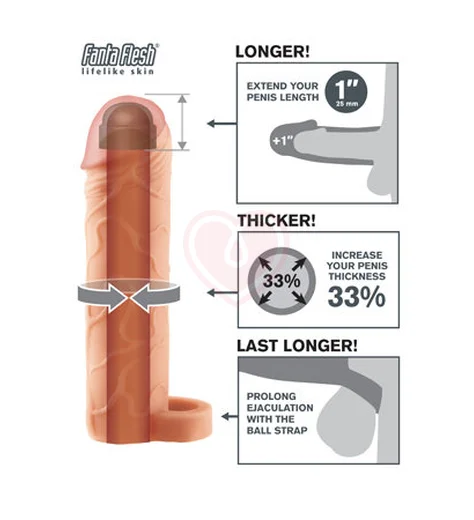 Насадка удлинитель с кольцом на мошонку Perfect Extension with Ball Strap 18 см телесная фото 2