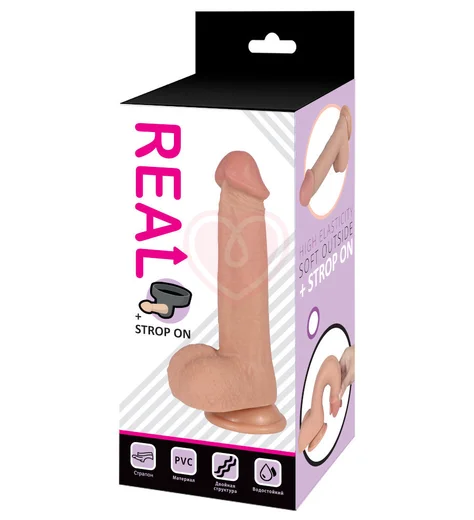 Реалистичный фаллоимитатор Real с мошонкой на присоске 17 см с поясом для страпона фото 6