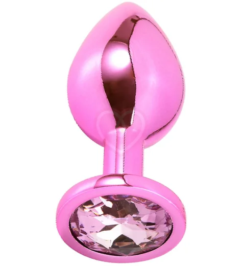 Алюминиевая анальная пробка Kanikule Large с кристаллом розовая фото 5
