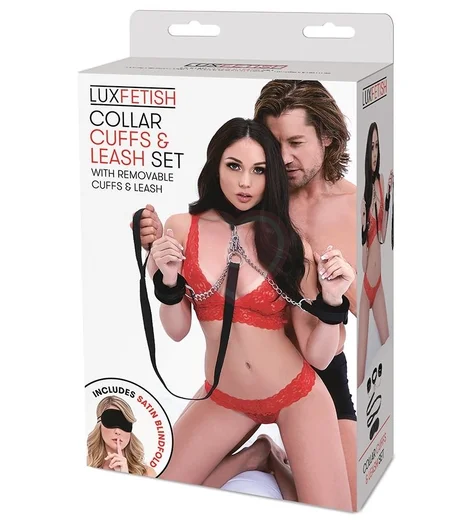 Ошейник с наручниками и поводком Lux Fetish Collar Cuffs and Leash чёрный фото 2