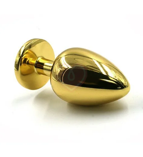 Маленькая золотая алюминиевая анальная пробка Small с прозрачным стразом фото 3