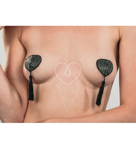 Пэстисы Burlesque Evans сердечки с кисточками чёрные с серебром фото 5