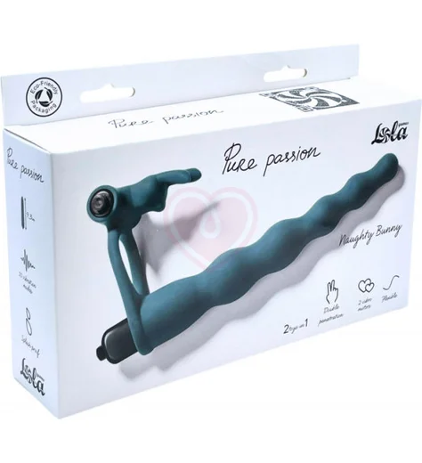 Вибронасадка для двойного проникновения со стимуляцией клитора Pure Passion Bunny 17 см зелёная фото 3
