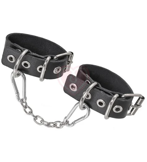 Узкие наручники с люверсами Crazy Handmade чёрные фото 3