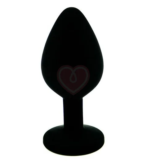 Силиконовая анальная пробка средняя чёрная с зелёным кристаллом фото 3