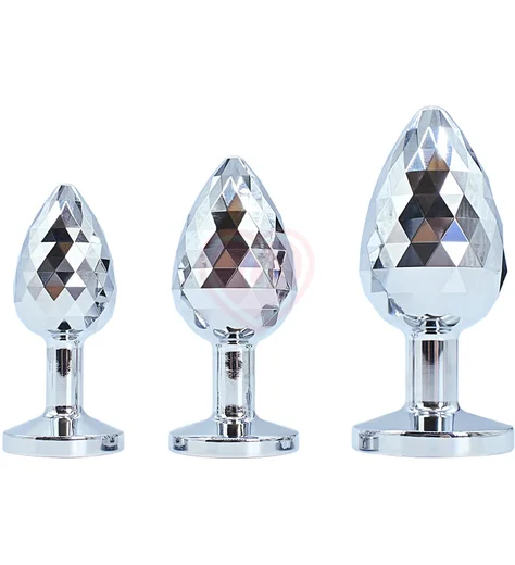 Текстурная алюминиевая анальная пробка Kanikule Medium с кристаллом серебряная фото 2