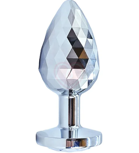 Текстурная алюминиевая анальная пробка Kanikule Medium с кристаллом серебряная фото 3