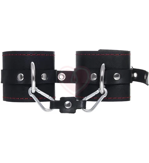 Однослойные наручники с красной строчкой Pecado BDSM черные фото 2