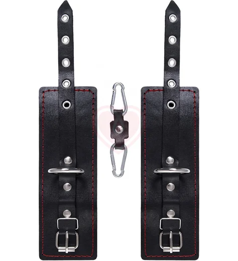 Однослойные наручники с красной строчкой Pecado BDSM черные фото 4