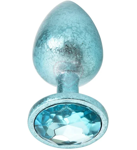 Алюминиевая анальная пробка Kanikule Small с гранёным кристаллом голубая фото 3