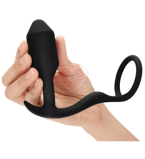 Утяжелённая анальная вибропробка с эрекционным кольцом b-Vibe Snug & Tug фото 4