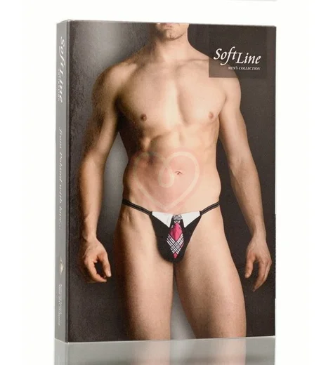 Стринги мужские чёрные с разноцветным галстуком фото 2