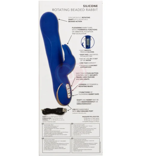 Вибратор-кролик с ротацией Signature Rotating Beaded Rabbit синий фото 8