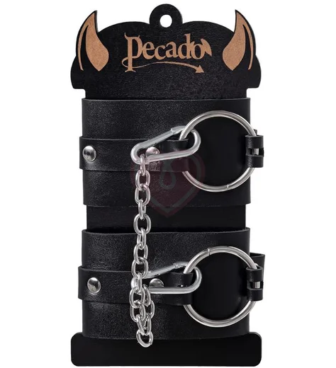 Оковы на ноги из толстой кожи с люверсами Pecado BDSM черные фото 6