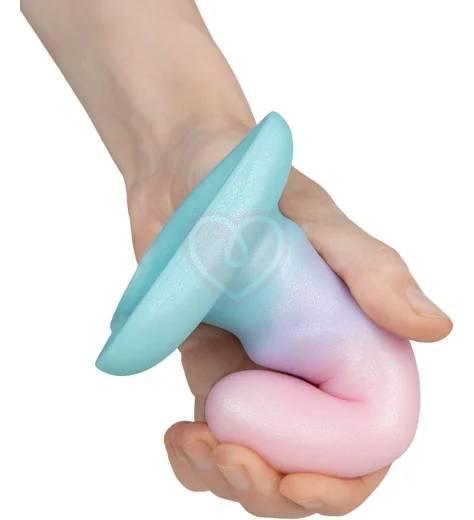 Ребристый фаллоимитатор на присоске в форме сердца Flow Unicorn Mini разноцветный фото 4