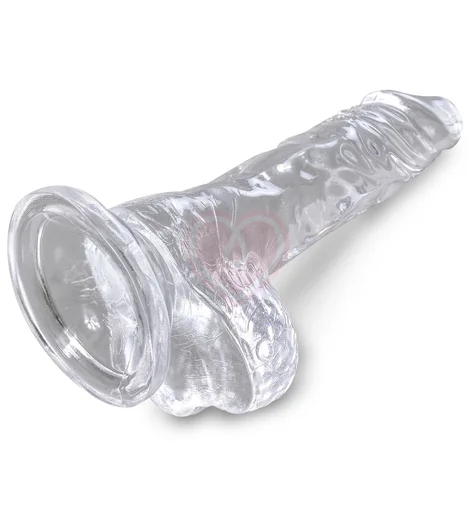 Маленький фаллоимитатор с мошонкой на присоске King Cock Clear 8 см прозрачный фото 3