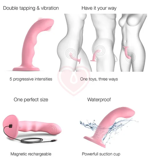 Вибратор с пульсирующей головкой Strap-On-Me Tapping Dildo Wave M розовый фото 5