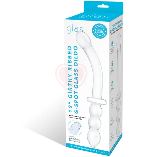 Стеклянный двусторонний фаллоимитатор Girthy Ribbed G-Spot Glass прозрачный фото 2