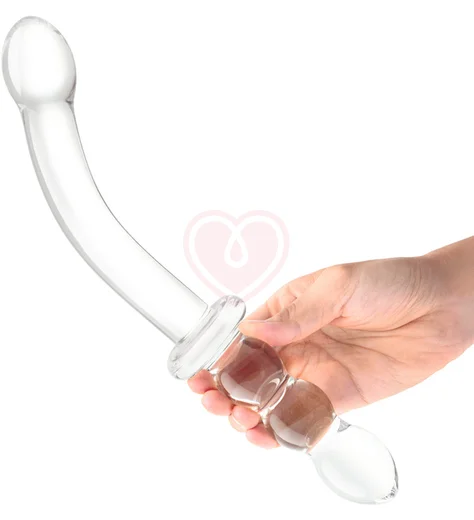 Стеклянный двусторонний фаллоимитатор Girthy Ribbed G-Spot Glass прозрачный фото 3