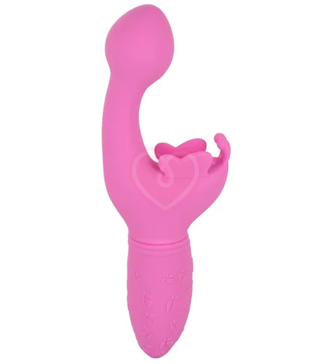 Вибратор с клиторальным стимулятором-бабочкой Butterfly Kiss розовый фото 2