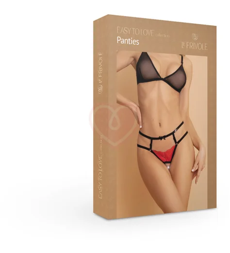 Трусики с открытым доступом из лент и кружева Easy To Love чёрные с красным фото 2