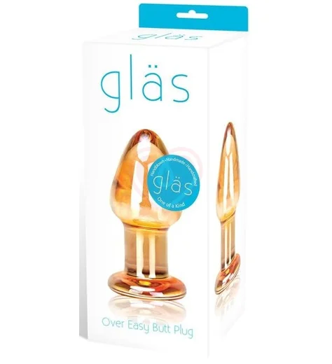 Стеклянная анальная пробка Over Easy золотая фото 2
