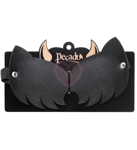 Закрытая кожаная маска с кошачьими ушками Pecado BDSM черная фото 4