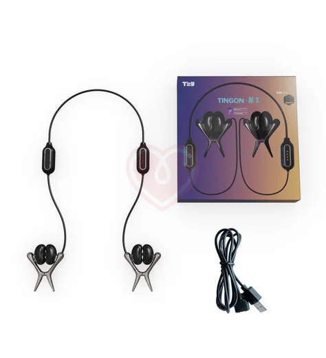 Интерактивные виброзажимы на соски с дистанционным управлением Tingon N1 чёрные фото 6