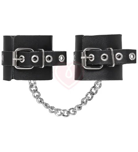 Наручники из толстой кожи с люверсами Pecado BDSM черные фото 2
