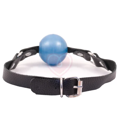 Кляп Лунный Свет на чёрном ремешке с синим шариком фото 2