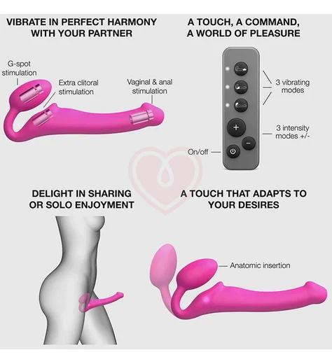 Безремневой страпон с вибрацией и пультом управления Strap-on-me M розовый фото 8