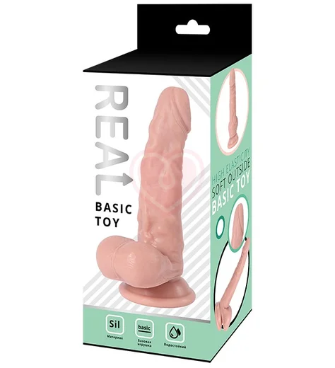 Силиконовый реалистичный фаллоимитатор с изгибом Real Basic Toy 17,5 см фото 4