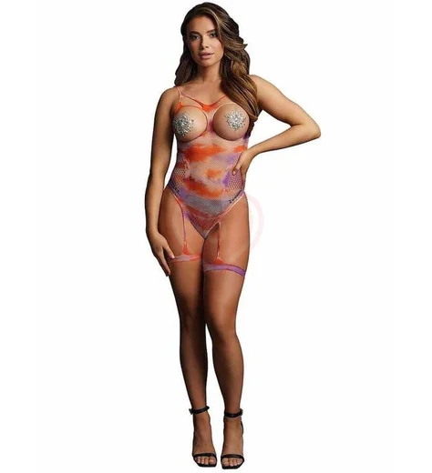 Открытое боди с гартерами и наклейками на соски Le Desir разноцветное фото 3