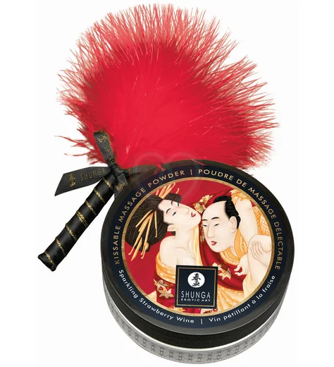Массажная пудра с перышком Shunga Kissable Massage Powder Клубника и шампанское фото 6