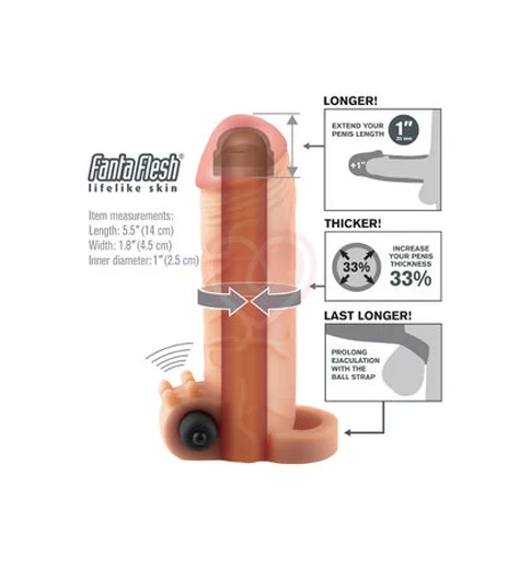 Насадка удлинитель с кольцом на мошонку с вибрацией Vibrating Real Feel Extension 14 см телесная фото 3