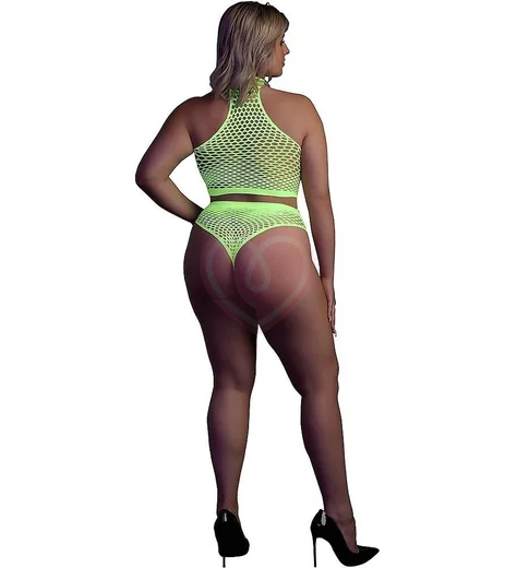 Комплект с топом и трусиками Ouch Glow Plus size светящийся в темноте зеленый неон фото 2