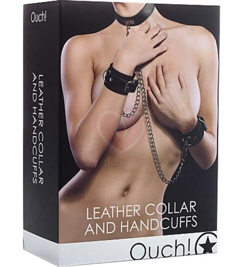 Ошейник с наручниками Ouch! Leather Collar and Handcuffs фото 2