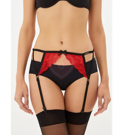 Интригующий пояс для чулок Hold On Love с алым кружевом фото 3