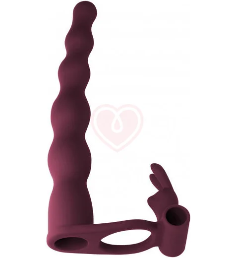 Вибронасадка для двойного проникновения со стимуляцией клитора Pure Passion Bunny 17 см бордовая фото 2