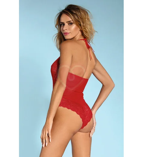 Элегантное боди из кружева красное фото 2