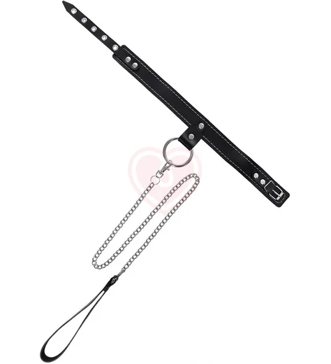 Ошейник с цепью-поводком Pecado BDSM черный фото 2