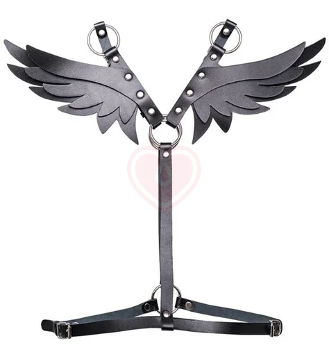 Кожаная портупея с крыльями Pecado BDSM черная фото 2