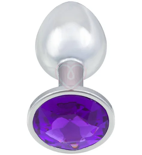 Анальная пробка с фиолетовым кристаллом Diamond Purple Sparkle Small серебро фото 2