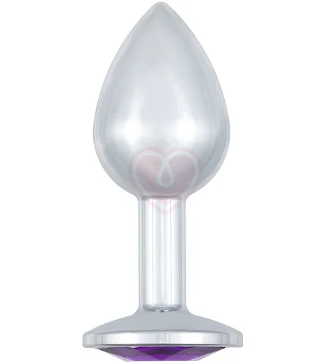 Анальная пробка с фиолетовым кристаллом Diamond Purple Sparkle Small серебро фото 3