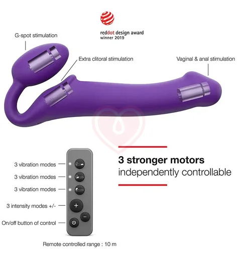 Безремневой страпон с вибрацией и пультом управления Strap-on-me XL фиолетовый фото 7
