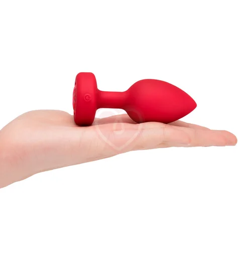 Анальная пробка с кристаллом сердцем и вибрацией b-Vibe Heart Shape Jewel Plug M/L красная фото 5